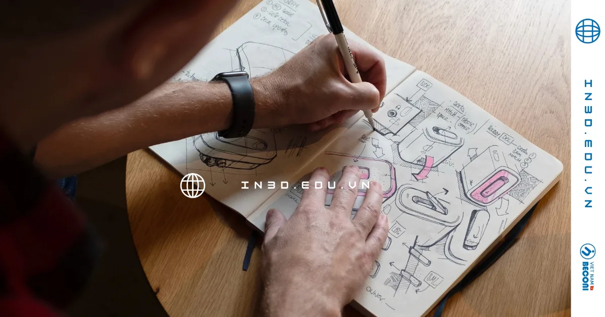 Designer hand-sketching a product concept on paper – the starting point for concept to 3D design