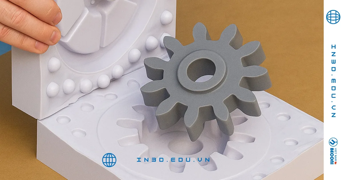 Open silicone mold with the cast part removed, showing cavity detail – CT3D mold making