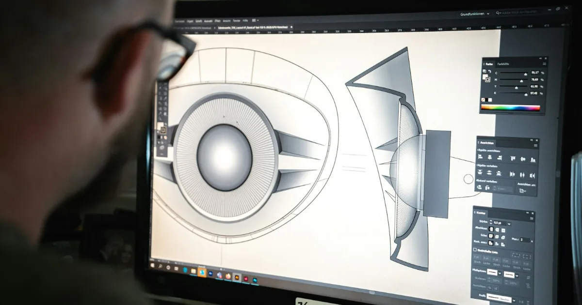 3D product design shown on a computer monitor – illustrative design workstation