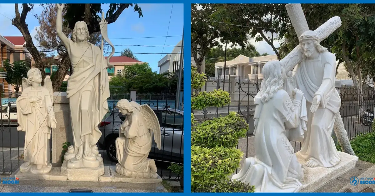 Catholic statues carved in natural stone by CNC and finished by hand – CT3D workshop examples